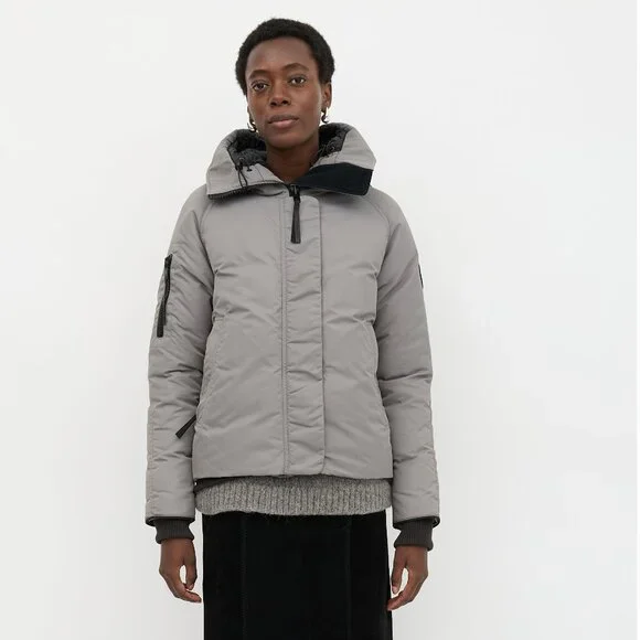 CANADA GOOSE Gray Satin Black Label EVERLEIGH Down Hooded Bomber Jacket XS